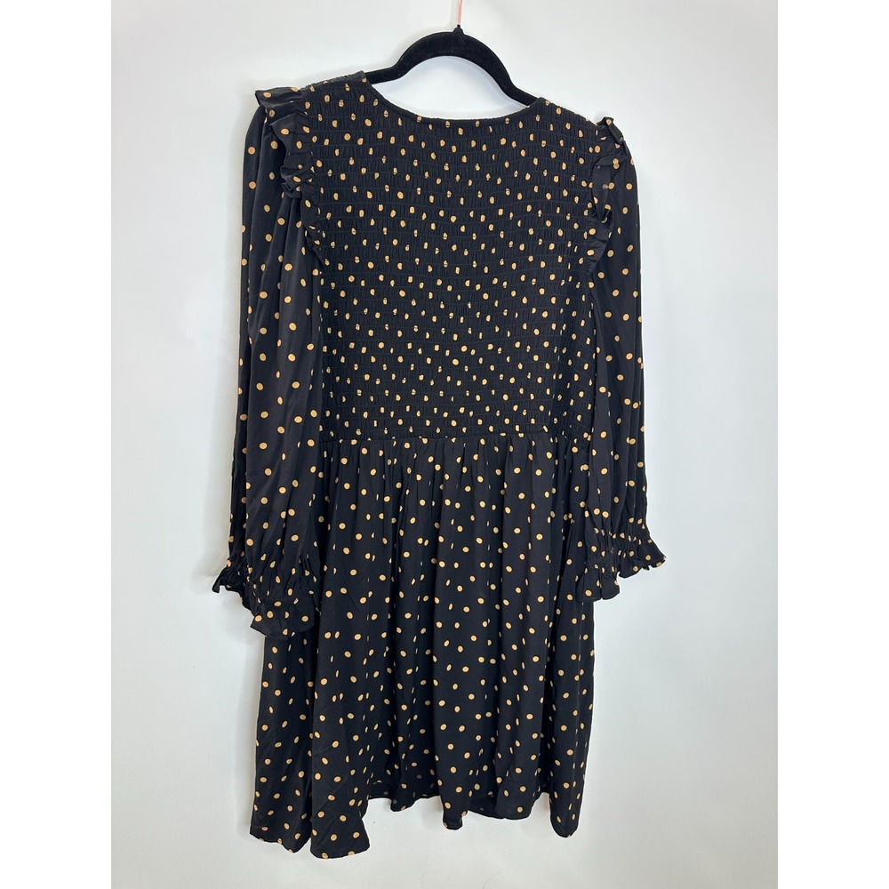 Madewell Lucie V-Neck Smocked Mini Dress Oval Dot Black Tan ND043 Size Medium - Picture 13 of 16